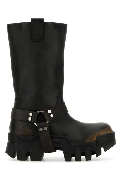 Balenciaga Black Leather Bulldozer Harness Ankle Boots With 8 Cm Plateau Heel
