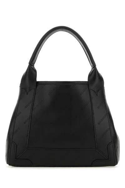 Balenciaga Black Leather Navy Cabas Xs Handbag In 1000
