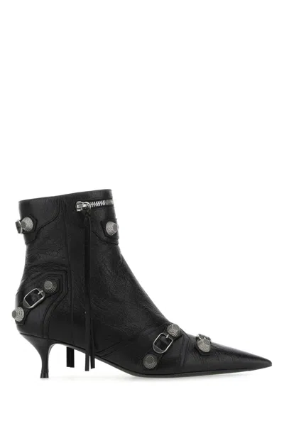 Balenciaga Black Leather Cagole Ankle Boots In 1081