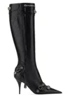 Balenciaga Cagole White Pointed High-boots With Studs And Buckles In Leather Woman In Black