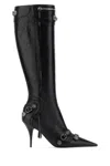 Balenciaga Cagole White Pointed High-boots With Studs And Buckles In Leather Woman In Black
