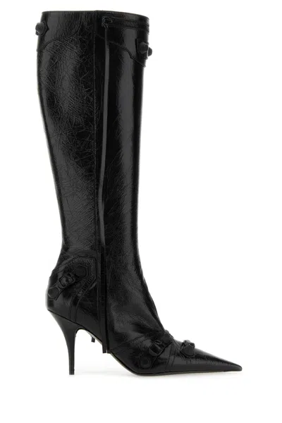 Balenciaga Black Leather Cagole Boots In Blackblack