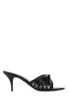 Balenciaga Open Toe Cagole Mules With Lace-up Design 6cm In Black