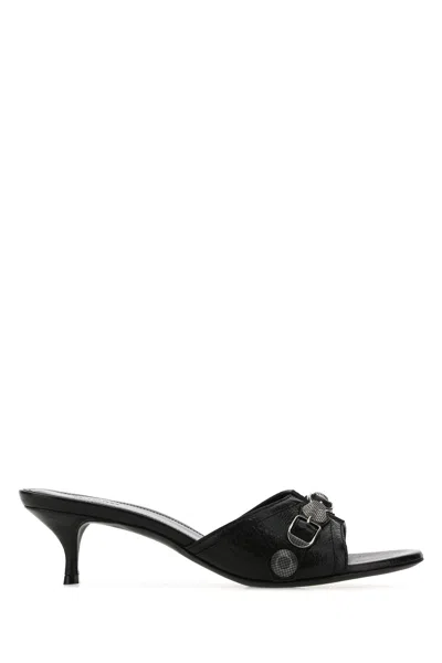 BALENCIAGA BLACK LEATHER CAGOLE MULES