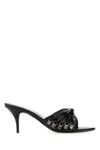 Balenciaga Open Toe Cagole Mules With Lace-up Design 6cm In Blacksilver