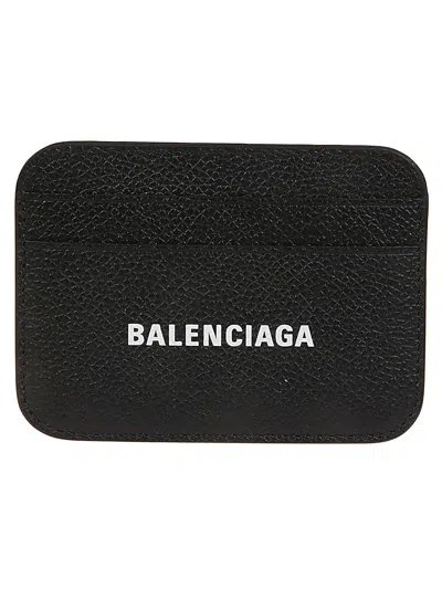 Balenciaga Black Leather Card Case For Women With Zip Compartment And Logo
