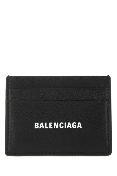 Balenciaga Men Black Leather Card Holder In Purple