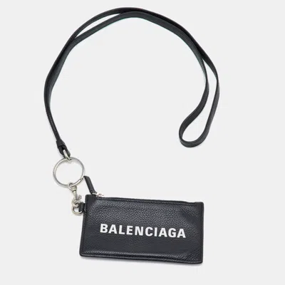 Pre-owned Balenciaga Black Leather Card Holder Lanyard