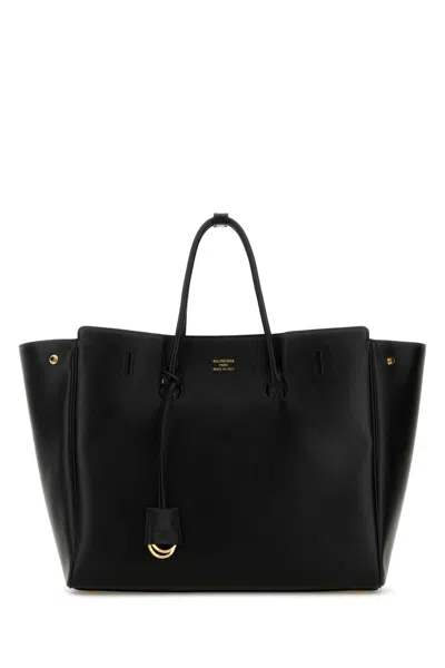 BALENCIAGA BLACK LEATHER CARRY ALL HAMPTON SHOPPING BAG