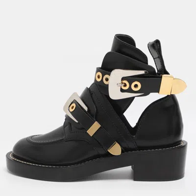 Pre-owned Balenciaga Black Leather Ceinture Ankle Boots Size 35