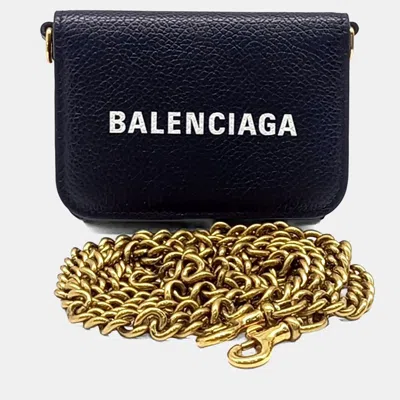 Pre-owned Balenciaga Black Leather Chain Mini Wallet (618145)