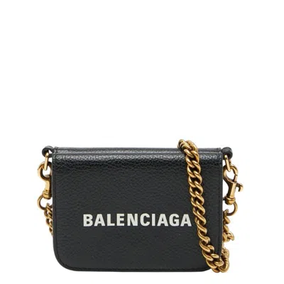 Pre-owned Balenciaga Black Leather Chain/shoulder Wallet ()
