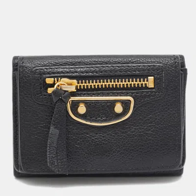 Pre-owned Balenciaga Black Leather Classic Metallic Edge Trifold Wallet