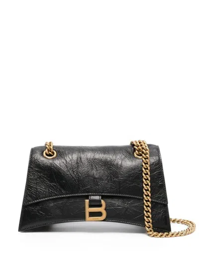 Balenciaga Black Leather Crush S Shoulder Bag In Purple