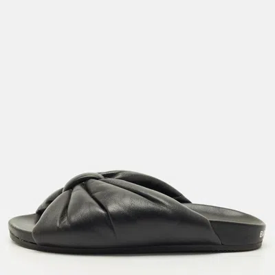 Pre-owned Balenciaga Black Leather Drapy Flat Slide Size 37