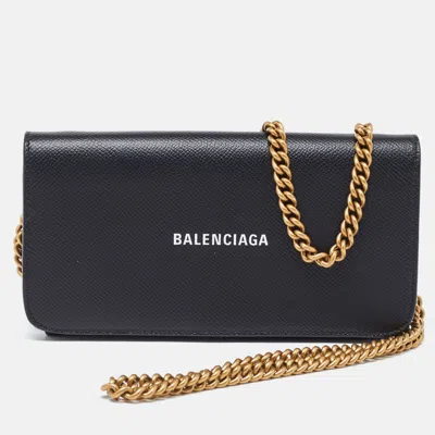 Pre-owned Balenciaga Black Leather Everyday Wallet On Chain