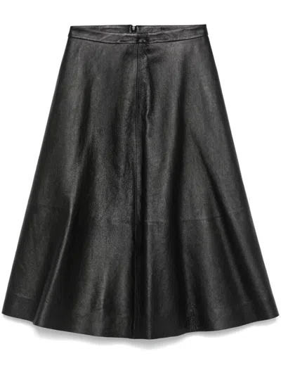 BALENCIAGA BALENCIAGA  BLACK LEATHER FLARED SKIRT