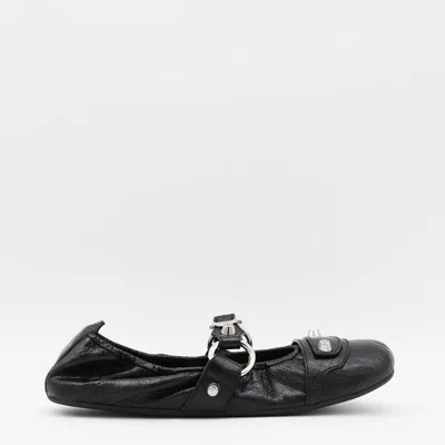 Balenciaga Black Leather Flats In Multi
