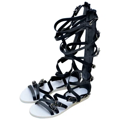 Pre-owned Balenciaga Black Leather Gladiator Sandals New Sz 40