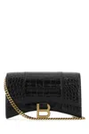 Balenciaga Hourglass Brand-plaque Croc-embossed Leather Wallet-on-chain In 1000