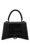 Balenciaga Hourglass Crocodile Embossed Shoulder Bag In Black