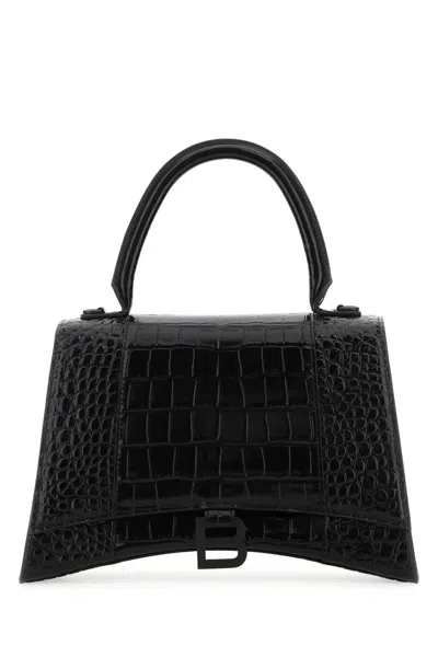 Balenciaga Black Leather Hourglass Handbag In Blue