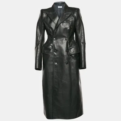 Pre-owned Balenciaga Black Leather Hourglass Trench Coat M