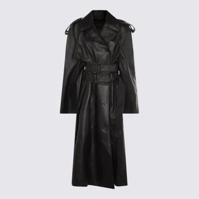 Balenciaga Black Belted Leather Trench Coat