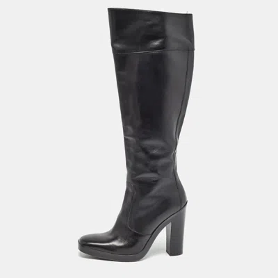 Pre-owned Balenciaga Black Leather Knee Length Boots Size 37