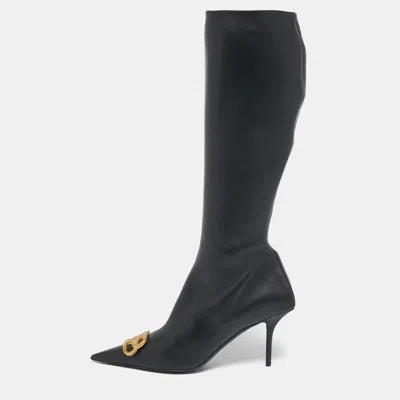 Pre-owned Balenciaga Black Leather Knife Bb Knee Length Boots Size 41