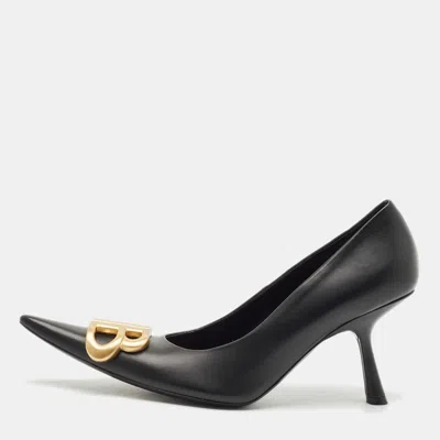 Pre-owned Balenciaga Black Leather Knife Bb Pointed Toe Pumps Size 36