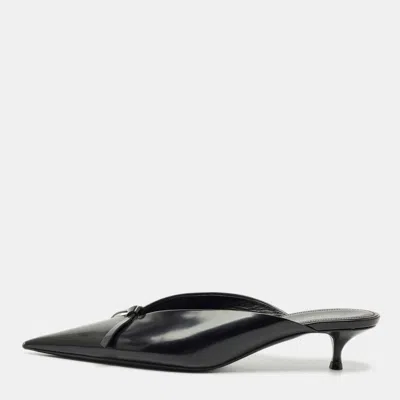 Pre-owned Balenciaga Black Leather Knife Kitten Heel Mules Size 39