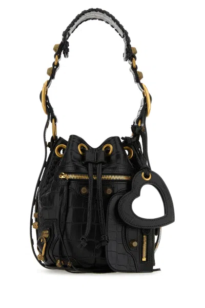 BALENCIAGA BLACK LEATHER LE CAGOLE XS BUCKET BAG