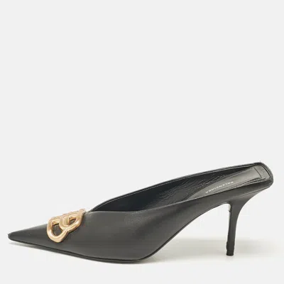 Pre-owned Balenciaga Black Leather Logo Knife Pointed Toe Mules Size 38
