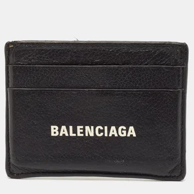 Pre-owned Balenciaga Black Leather Logo Print Card Case