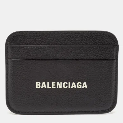 Pre-owned Balenciaga Black Leather Logo Print Card Holder