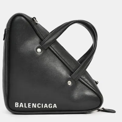 Pre-owned Balenciaga Black Leather Logo Triangle Top Handle Bag With Strap