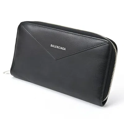 Pre-owned Balenciaga Black Leather Long Wallet (bi-fold) ()