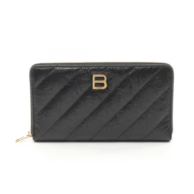 Pre-owned Balenciaga Black Leather Long Wallet (bi-fold) ()
