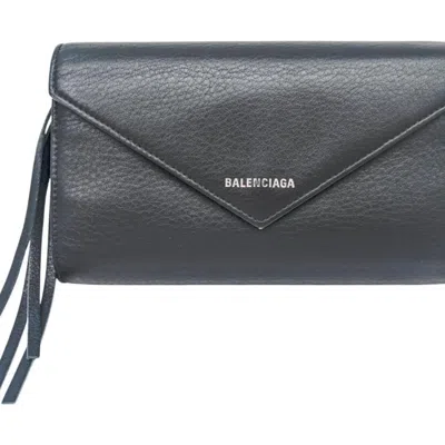 Pre-owned Balenciaga Black Leather Long Wallet (bi-fold) ()