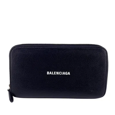Pre-owned Balenciaga Black Leather Long Wallet (bi-fold) ()