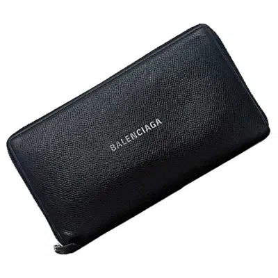 Pre-owned Balenciaga Black Leather Long Wallet (bi-fold) ()