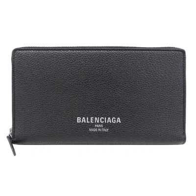 Pre-owned Balenciaga Black Leather Long Wallet (bi-fold) ()