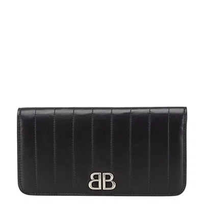 Pre-owned Balenciaga Black Leather Long Wallet (bi-fold) ()