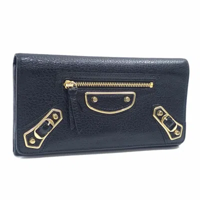Pre-owned Balenciaga Black Leather Long Wallet (bi-fold) ()