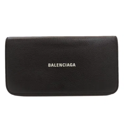 Pre-owned Balenciaga Black Leather Long Wallet (bi-fold) ()