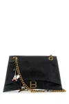 Balenciaga Black Leather Medium Crush Chain Shoulder Bag In Black