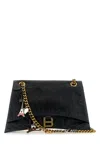 Balenciaga Black Leather Medium Crush Chain Shoulder Bag In Black