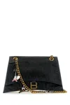 Balenciaga Black Leather Medium Crush Chain Shoulder Bag In Black