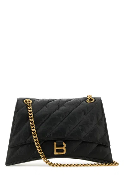 BALENCIAGA BLACK LEATHER MEDIUM CRUSH SHOULDER BAG
